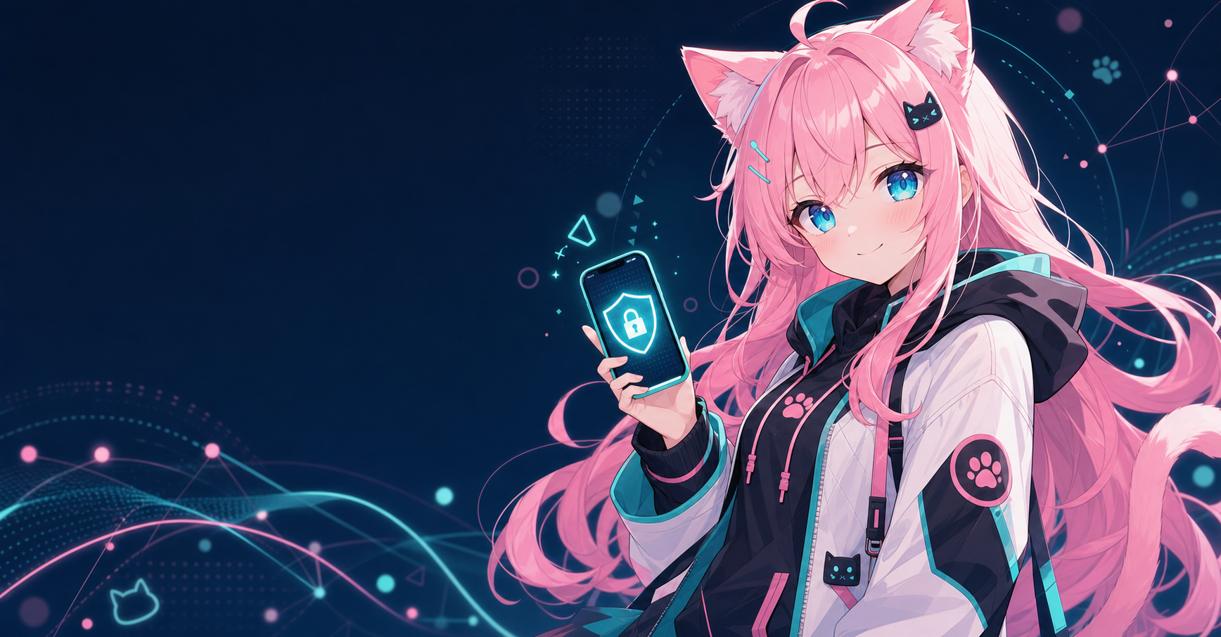 Nekoway pink-haired catgirl mascot